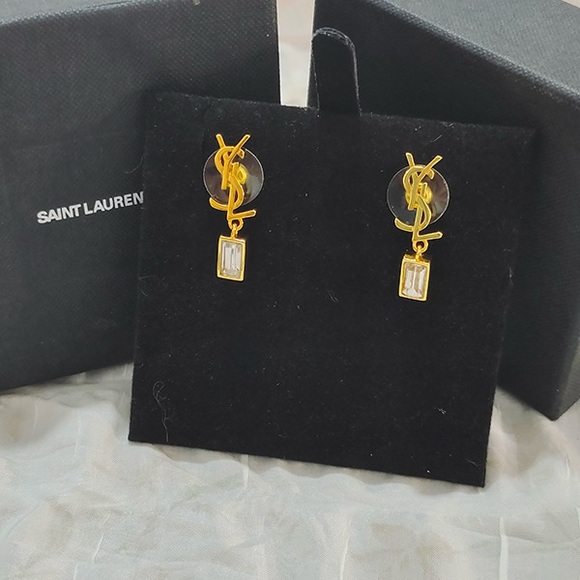 Saint Laurent Jewelry - Saint Laurent Ysl Logo Diamond Pendant Earrings